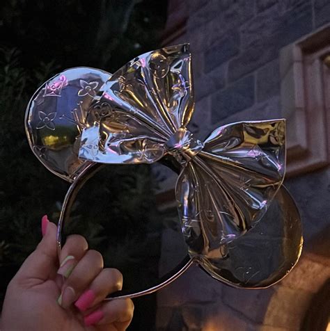 Silver Metallic Louis V Leather Minnie Ears, Designer Minnie Ears.